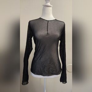 Chic Black Sheer Long Sleeve Top